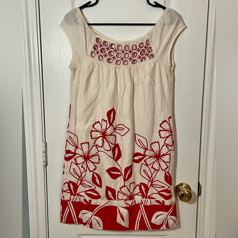 Aryeh Cream and Red Floral Cotton Dress